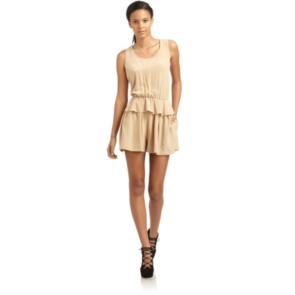 Robert Rodriguez Nude Light Tan Silk Peplum Sleeveless Romper Jumper Size 4